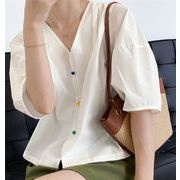 快適である 韓国 気質 ゆったりする 半袖 シャツ 女性 怠惰な風 Ｖネック カジュアル