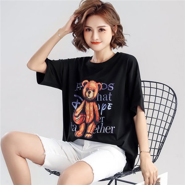 Tシャツ 半袖 レディース クマプリント ゆったり 夏tシャツ 女性tシャツ ティシャツ Tシャツ 可愛い アパレル 個人事業主 グッズワン 問屋 仕入れ 卸 卸売の専門 仕入れならnetsea