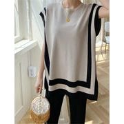 新作 韓国 縫付 アイスシルクセーター ニット トップス ワイドパンツ