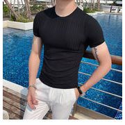 季節にピッタリ 韓国ファッション 夏 薄い メンズ スリムフィット アイスシルク 半袖 Tシャツ カジュアル