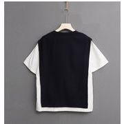 今っぽトレンド 韓国ファッション カジュアル リネン 半袖 Tシャツ ファッション フェイク2ピース トップス