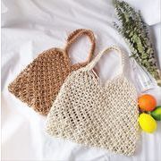 草編みビーチトートバッグ　　ハンドバッグ　カゴバッグ　旅行用品