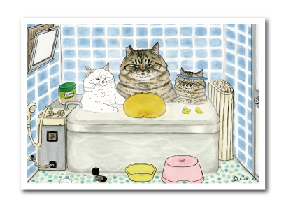 世にも不思議な猫世界 L版絹目生写真 お父さんとお風呂 RAW016 KORIRI グッズ 猫 イラスト