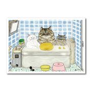 世にも不思議な猫世界 L版絹目生写真 お父さんとお風呂 RAW016 KORIRI グッズ 猫 イラスト
