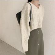 細みせ美人シルエット 韓国ファッション スリム セーター Ｖネック ニットトップス 短いスタイル
