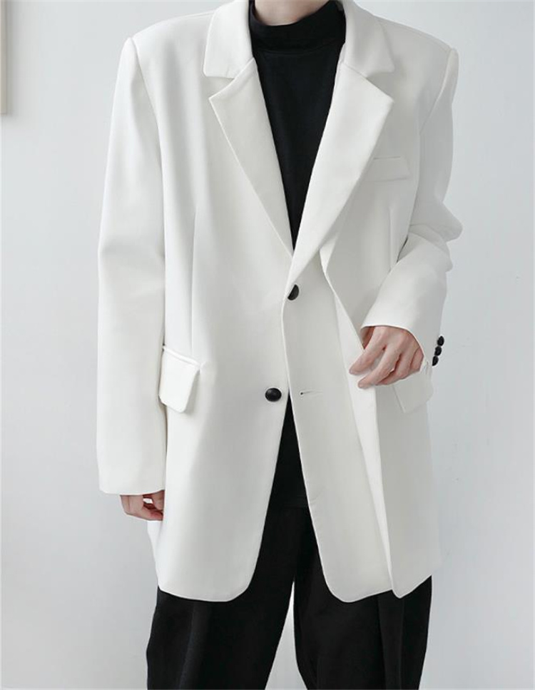 韓国ファッション2021 春秋 ファッションピュアカラー スーツ カップル ゆったりするイレギュラーコート