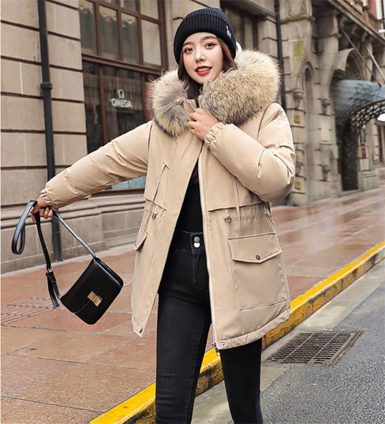 韓国ファッション 2021 冬 綿の服 厚手 パイ克服 受け取って腰 大きな毛皮の襟 ゆったりする 暖かい