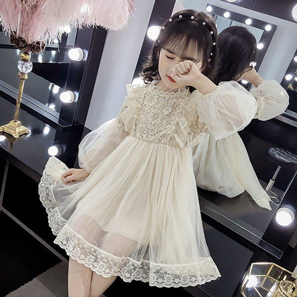 子供服 ワンピース キッズ 女の子 秋着 長袖 レースワンピース 膝丈 白 子供ドレス Dress レディースアパレル ロンド ベル 合同会社 問屋 仕入れ 卸 卸売の専門 仕入れならnetsea