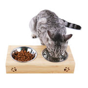 竹製 ペット用食器台 犬用 猫用 食器台 餌台 犬猫えさ入れ ごはん皿 水入れ フードボウルスタンドセット