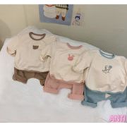 春秋 長袖Tシャツ ズボン 子供 男女 赤ちゃん 洋服 赤ちゃんカジュアルセット 3色