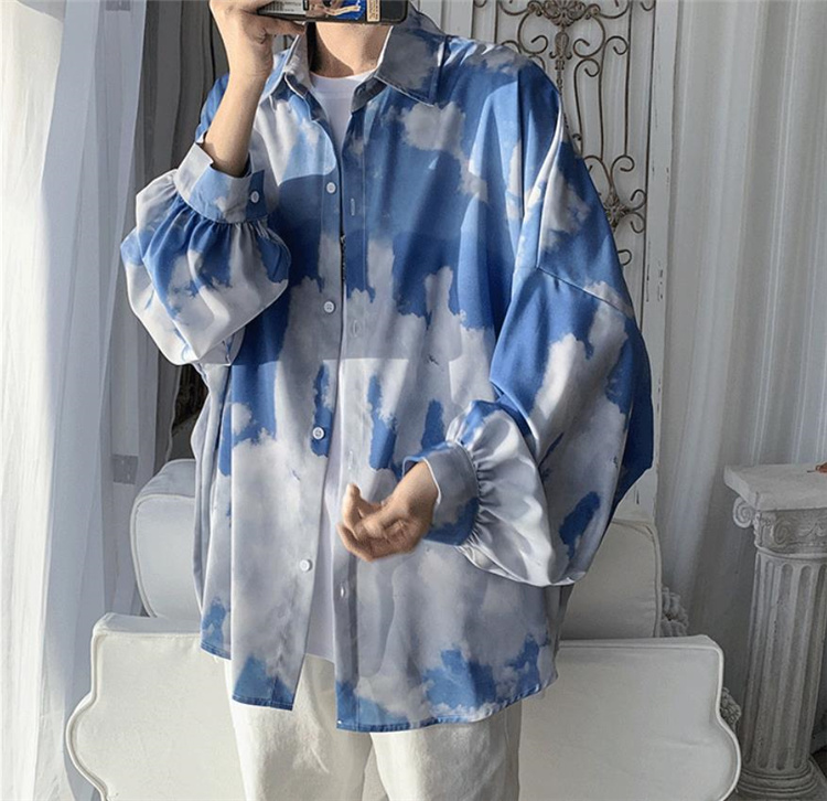 韓国ファッション 絞り染め 長袖 シャツ 男性 ファッション ハンサム デザイン 怠惰な風 カジュアル