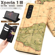 スマホケース 手帳型 Xperia 1 III SO-51B/SOG03/A101SO用ワールドマップデザイン手帳型ケース