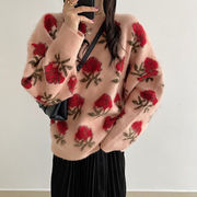 ドキドキ綺麗ですね 花柄 ロングスカート セーター スリム ラウンドネック セット