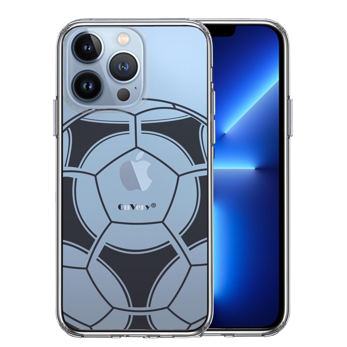 iPhone13 Pro 側面ソフト 背面ハード ハイブリッド クリア ケース サッカーボール I Love Soccer