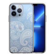 iPhone13 Pro 側面ソフト 背面ハード ハイブリッド クリア ケース ペイズリー 柄 ライトイエロー