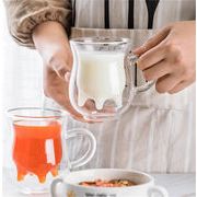 透明な 朝食用ミルクカップ ウォーターカップ ダブルレイヤー クリエイティブ ガラス