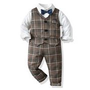 韓国スタイル 赤ちゃん 秋冬 スーツ 子供服 長袖 シャツ ズボン ベスト 3点セット 男の子