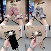 秋冬　手袋　5本指　蝶結び　あったか　ファー　韓国風ファッション