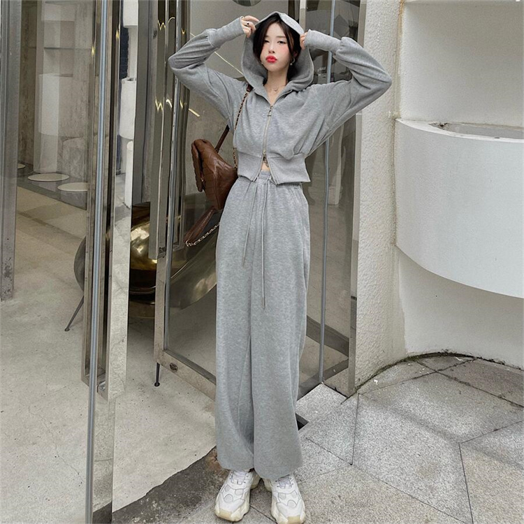 最新トレンド勢揃い 韓国ファッション コート ハイウエスト ロングパンツ ダブルジッパー フード付き