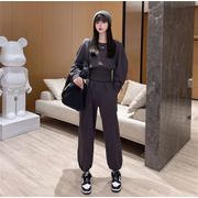韓国ファッション 2021 秋 女性 ゆったりする ハイウエスト 減齢 パーカー 足を結ぶ パンツ セット