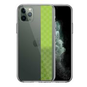 iPhone11pro  側面ソフト 背面ハード ハイブリッド クリア ケース 和柄 帯  市松模様 グリーン 緑 金箔