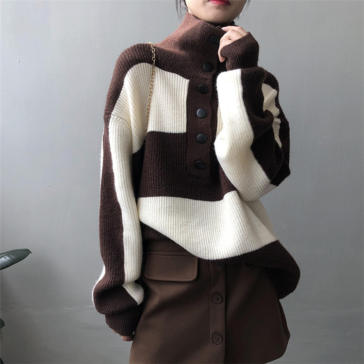 程良い辛さを効かせたデザイン  カラーマッチング セーター 女性 2021年秋 冬 新しいスタイル レトロ
