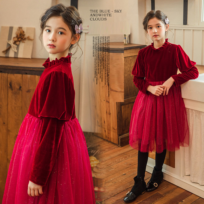 「110-160号」女の子 クリスマスのドレス 裏フリースボア 長袖ワンピース キッズ 子供服