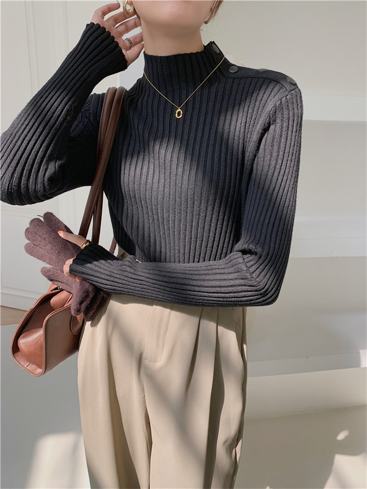 大人旬Style!!厚手 ピットストリップ デザインセンス ショルダーボタン ボトミング 編み物 セーター