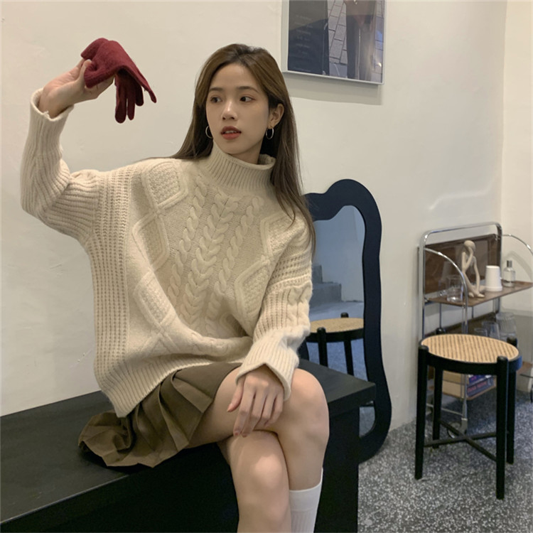 2021 F W 今年大人気 女の子ファッション 韓国語版 厚手 麻の花 編み物 セーター 怠惰な風 トップス