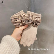 秋冬手袋　5本指　千鳥柄リボン　あったか　レディース　韓国ファッション