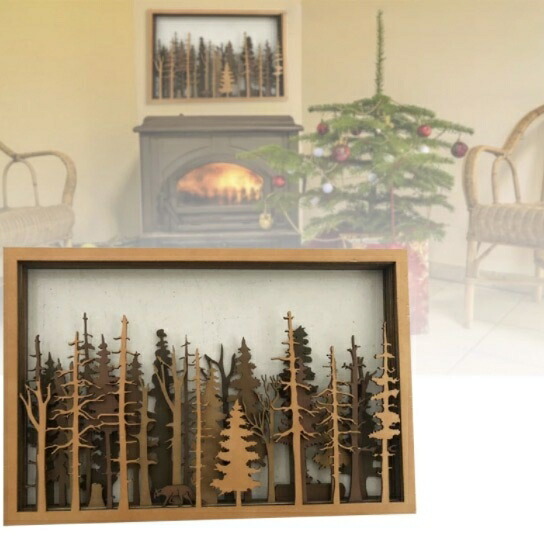 クリスマス 森林 置物 木製 壁掛けフレーム オーナ / インテリア デコレーション クリスマスツリー