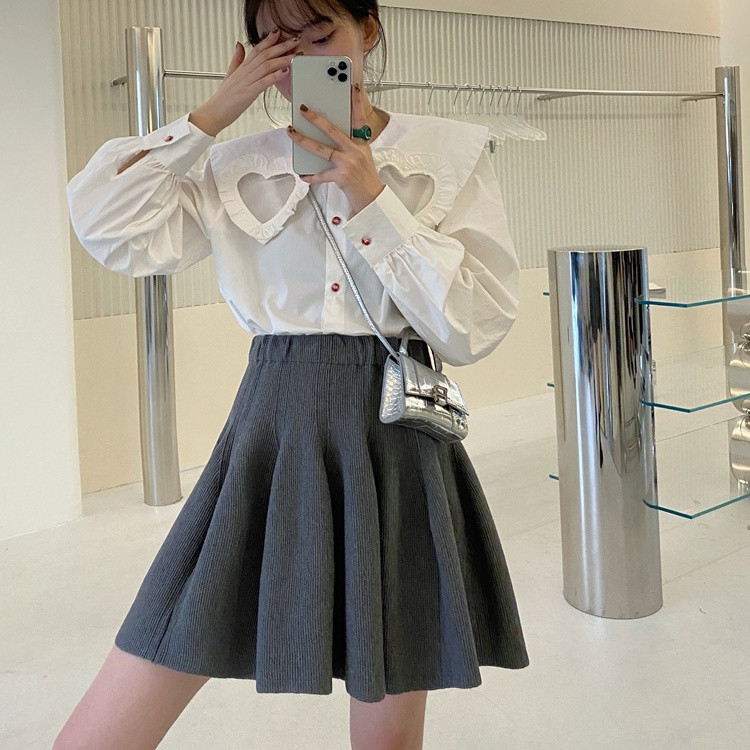 韓国ファッション レディース 学院風 プリーツスカート ハイウエスト ニット ミニスカート Aライン