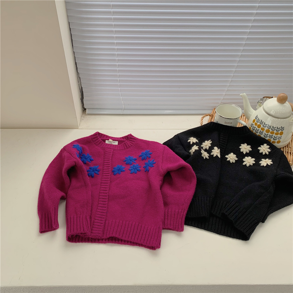 【KID】韓国風子供服 ベビー服 　全2色　秋冬　厚手　花柄　可愛い　ニット　セーター