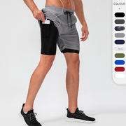 新作 ショートパンツ メンズ フェイクレイヤード トレーニング ランニング 速乾 ズボン