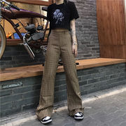 韓国ファッション 2021 新品 気質 カジュアル 格子縞 ハイウエスト ゆったりする ロングパンツ オシャレ