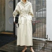 韓国ファッション ゆったりする 大きいサイズ シャツ ロングセクション ワンピース 蝶結び 気質 長袖
