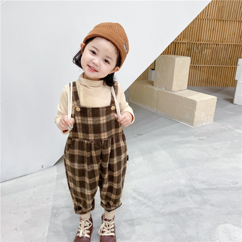 【KID】韓国風子供服 ベビー服 　秋冬チェック柄　可愛い　オーバーオール　サロペット　オールインワン