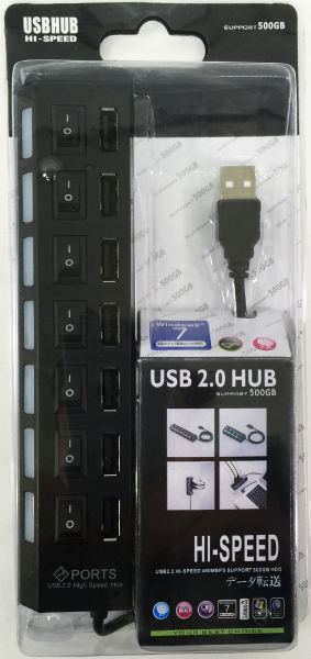 USB 2.0 ハブ 7ポート ブラック バスパワータイプ ケーブル長さ 約45cm