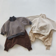 韓国子供服冬の新型児童高襟縞保温ガーディアンは男女児童ガーディアンを厚くした