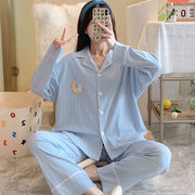 韓国パジャマ女性長袖薄いかわいいカジュアル家庭服春秋カーディガンパジャマセット