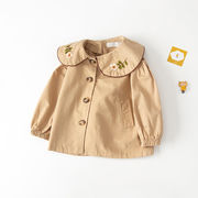 「80-120号」女の子 花刺繍 フラットカラー シャツジャケット アウター キッズ 子供服