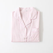 夏  レディー  パジャマ着  半袖  ズボン  ホームウェア  ピンク  小格子  純綿