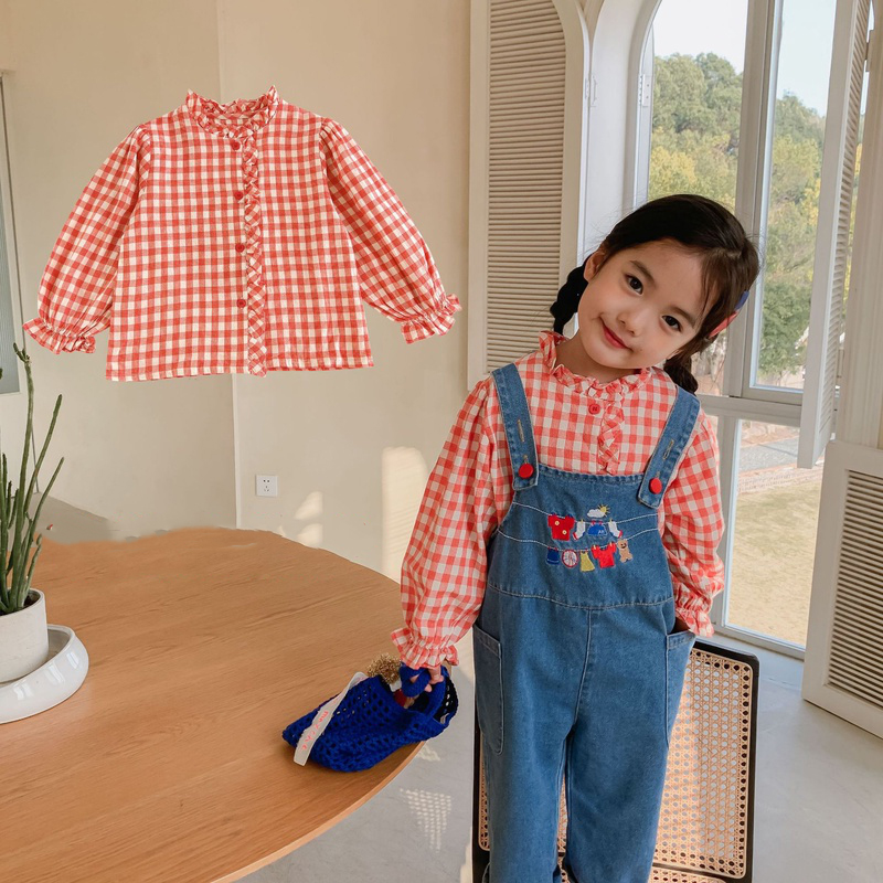 【2022春新作】韓国風子供服 ベビー服 　春秋　女の子　可愛い　チェック柄　シャツ