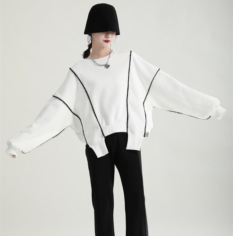 韓国ファッション 2021年春 新作 オシャレイレギュラースプリット裏起毛 バーカー 長袖 コントラスト