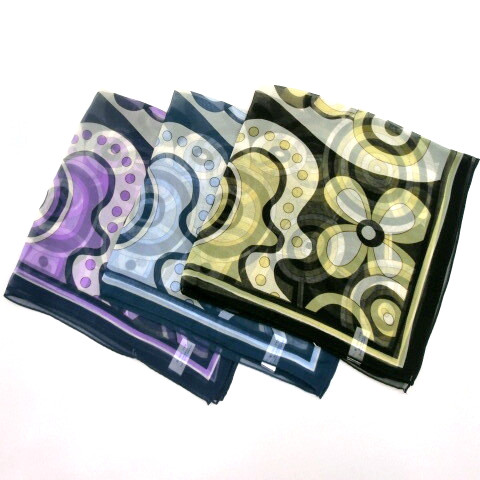 【スカーフ】【日本製】シルクシフォンクローバーポップ柄日本製小判スカーフ