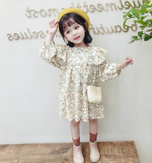2022春新作 長袖 女の子 フリル ワンピ ワンピース 小花柄 韓国子供服