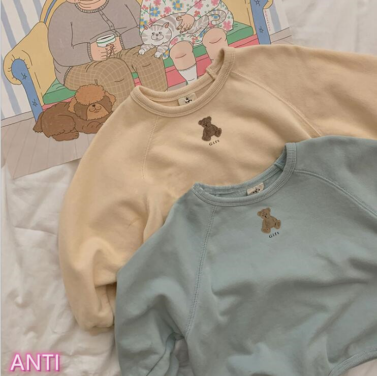 韓国 子供服 春秋ネット色系 かわいいくま Tシャツ 1-3歳 赤ちゃんカーディガン長袖