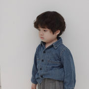 新作デニムシャツキッズシャツトップス韓国子供服長袖カジュアル女の子男の子ファッション