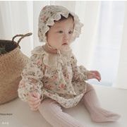 2022春夏新作  韓国風子供服  ベビー服  長袖 ロンパース + 帽子  2点セット 女の子 花柄 可愛い 2色