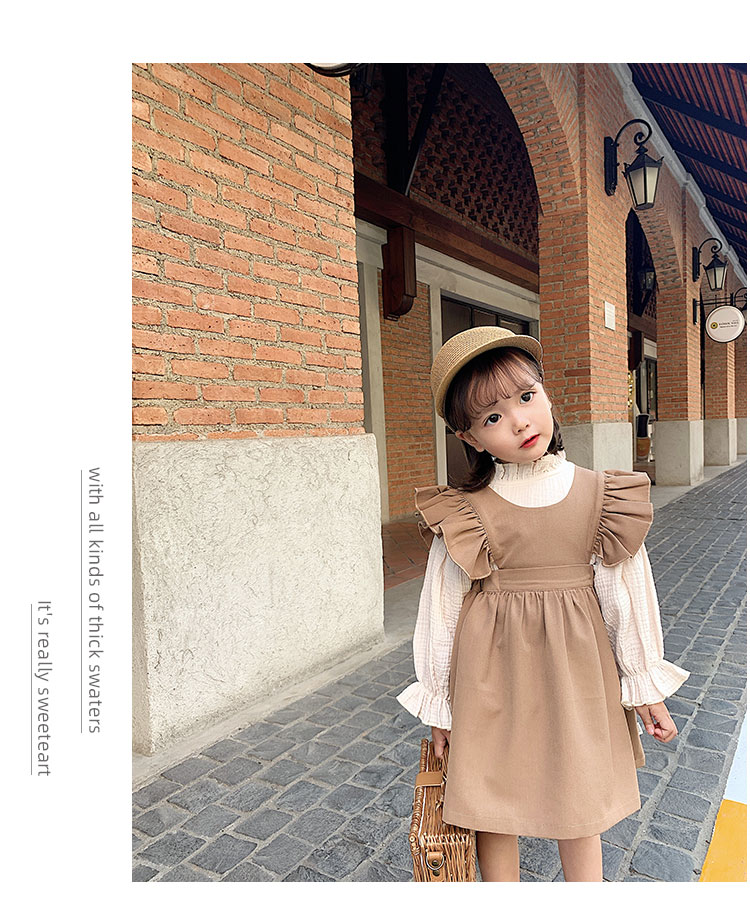 2021春新作　ワンピース　女の子　韓国子供服　純色　かわいい　２色　80～120CM